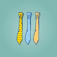 Three Drawing Neckties Vector Illustration on Mint Green Background