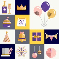 New year icons set vector
