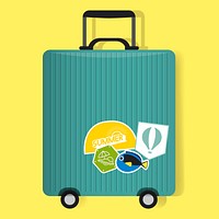 Green Travel Baggage Luggage with Stickers Vector Illustration