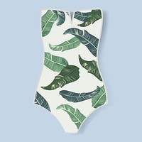 Woman swimwear with green leaves print vector illustration