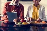 Senior Couple Cooking Food Kitchen