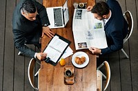 Businessmen Working Cafe Breakfast Concept