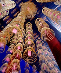 Incense coils burning in a Chinese temple