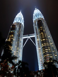 451m Petronas Towers in Kuala Lumpur at night