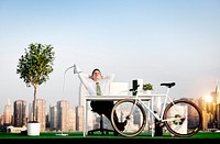 Businessman Bicycle Eco-Friendly Environmental Concept
