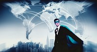 Superhero Businessman World Connection Concept