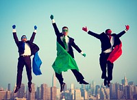 Superhero Businessmen New York Flying Concept