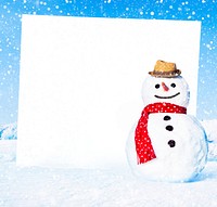 Snowman with a white board.