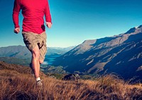 Man Jogging Mountains Exercise Wellbeing Concept