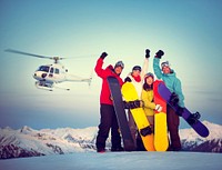 Snowboarders Success Sport Friendship Snowboarding Concept