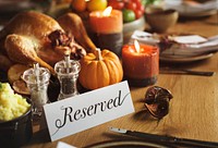 Table full of Thanksgiving food