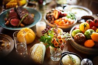 Table full of Thanksgiving food