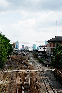 Railroad tracks at Hua Lampong station in Bangkok Thailand