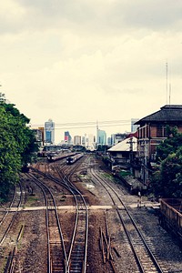 Railroad tracks at Hua Lampong station in Bangkok Thailand