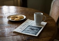 Newspaper Break Cookies Coffee Cup Morning