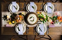 Elegant Restaurant Table Setting Service for Reception with Menu Card