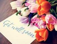 Tulips Flowers Bouquet with Get Well Soon Wishing Card