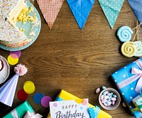 Birthday Celebration with Cake Presents Card Copy Space