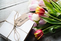 Tulips Bouquet with Happy Mother Day Wishing Card and Gift Present