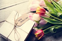 Tulips Bouquet with Happy Mother Day Wishing Card and Gift Prese
