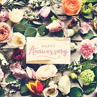 Happy Anniversary Card on Various of Fresh Flowers