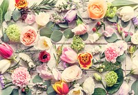 Flower decorative arrangement on wooden table