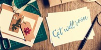 Get Well Soon Card with Gift Box and Dried Flowers Tags