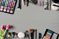Design space on table with make up cosmetics