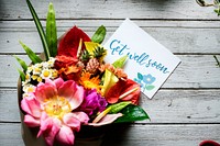 Flower bouquet with get well soon card