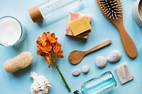 Skincare aromatherapy objects flatlay