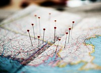 Destinations pinned on a map