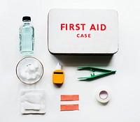 Flat lay of first aid kit