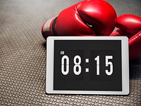 Boxing Glove Digital Tablet Morning Alarm Training Concept