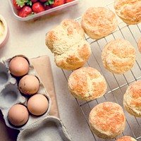 Baked Scone Pastry Eggs Strawberry Concept