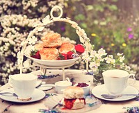 Tea Break Scone Strawberry Jam Garden Outdoors Concept