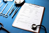 Medical form on a clipboard on a table