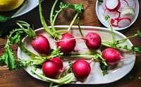 Closeup of radishes on plate