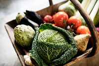 Closeup of various fresh vegetable in wooden basket