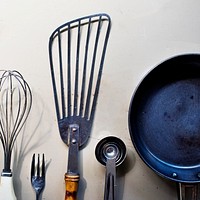 Kitchenware equipment set in the row