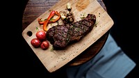 Closeup of food styling steak in rustic style