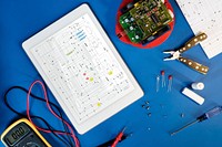 Digital tablet with a circuit diagram on a screen
