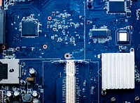 Closeup of blue circuit board