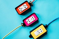 Electrics power supply plugs on blue background