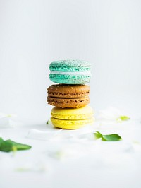 Macarons stack on white background