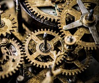 Closeup of gears and cogs clockwork macro shot