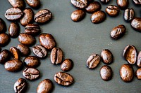 Closeup of roasted coffee beans macro