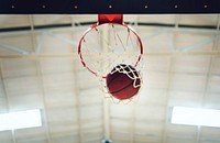 Basketball in hoop net