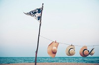 Flag Hat Hanging Beach Scenery Summer Concept