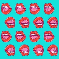 Collection set of mouth graphic illustration on mint green background