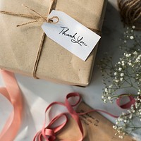 Present box with label tag